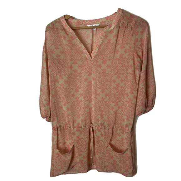 CAbi Poolside Top tunic with Drawstring Waist Size XS 324 Orange Pink Pockets - Picture 1 of 6